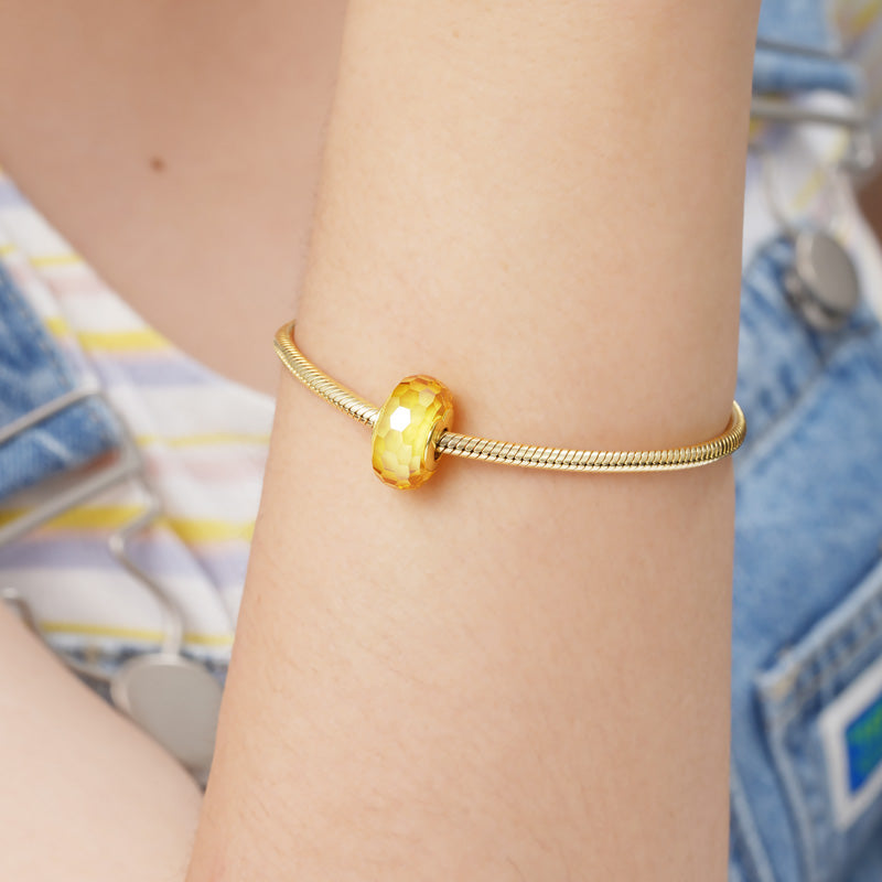 Golden Yellow Natural Zircon Charm Bead 925 Sterling Silver 18K Gold Plated Hole_3