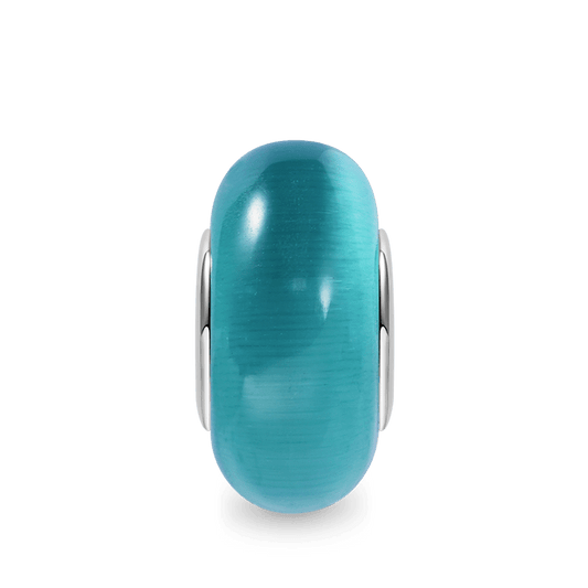 Greenish Blue Cat's Eye Gemstone Charm Bead 925 Sterling Silver Heart Hole_1