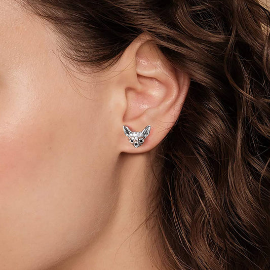 Chihuahua with Glasses Stud Earrings 925 Sterling Silver Inlaid with Clear Zircon Gemstones_3