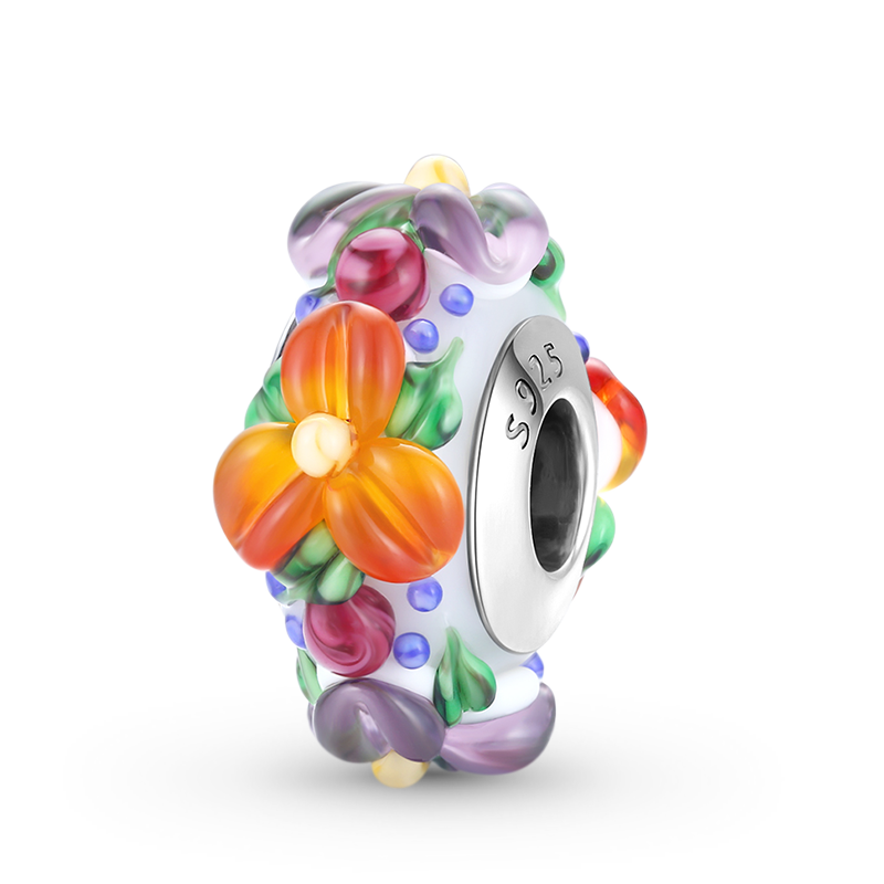 Colorful Flowers Charm Bead 925 Sterling Silver_1