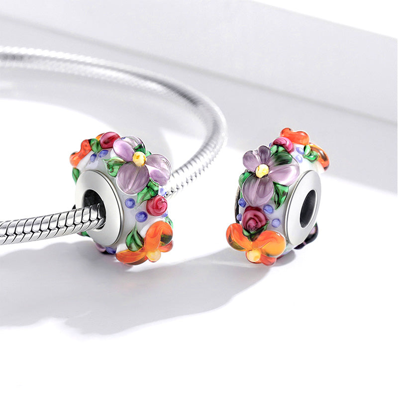 Colorful Flowers Charm Bead 925 Sterling Silver_2