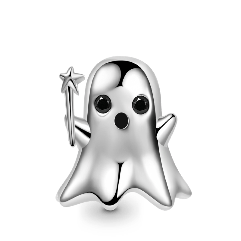 Cute Ghost with Star Wand Charm Bead 925 Sterling Silver_1