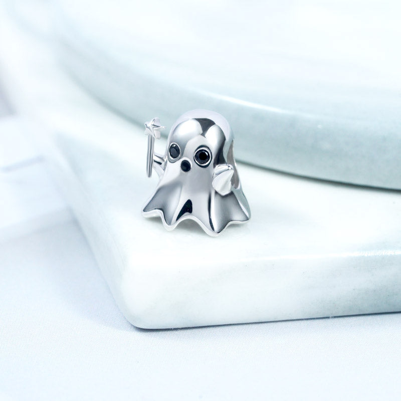 Cute Ghost with Star Wand Charm Bead 925 Sterling Silver_2
