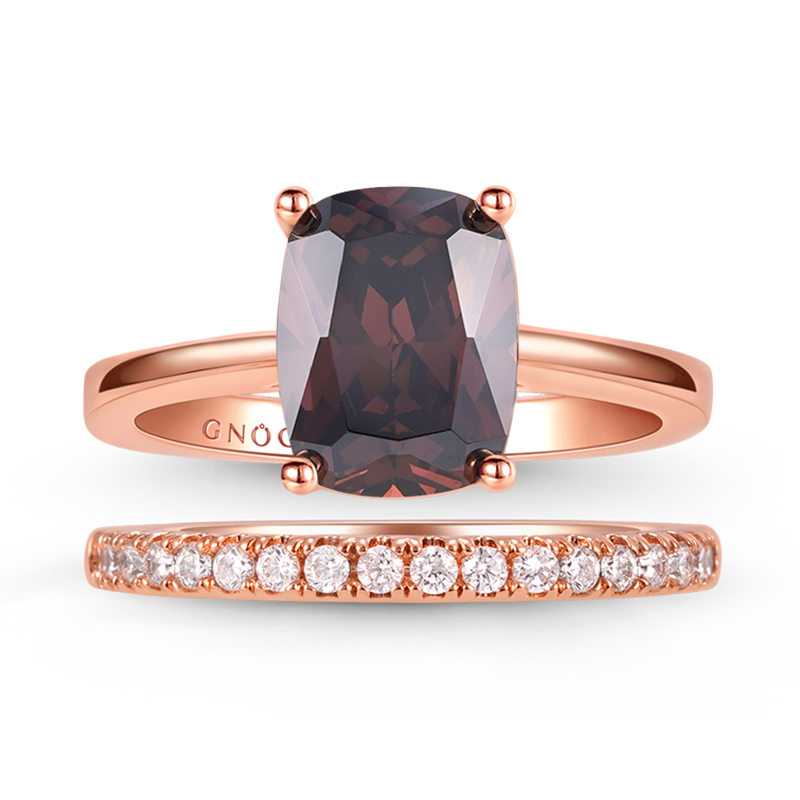 Promise Ring Stackable 2 Pieces Set Radiant Cut 925 Sterling Silver 18K Rose Gold Plated_1