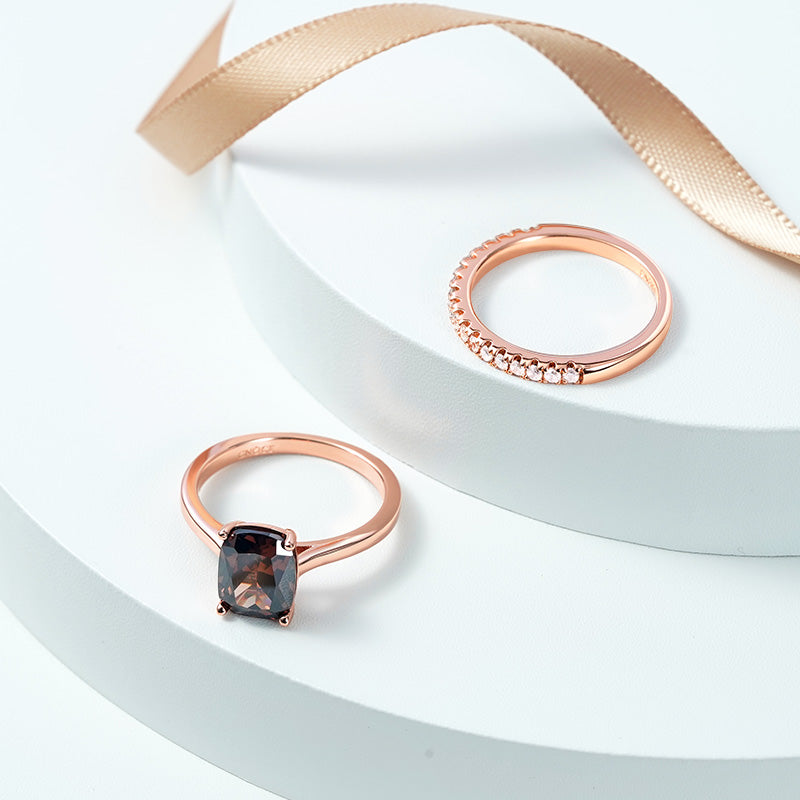 Promise Ring Stackable 2 Pieces Set Radiant Cut 925 Sterling Silver 18K Rose Gold Plated_2