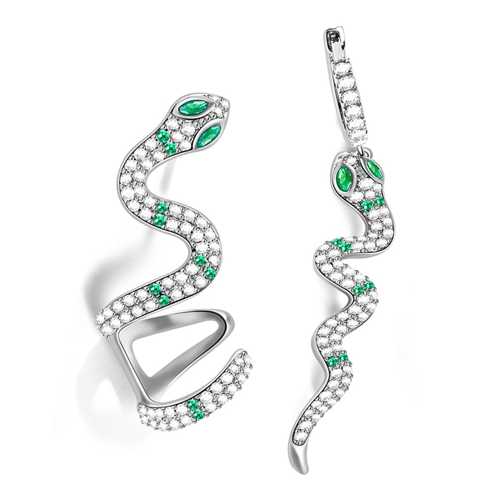 Gnoce "Rebirth" S925 Sterling Silver Green Snake Earrings with Clear CZ Stones_1