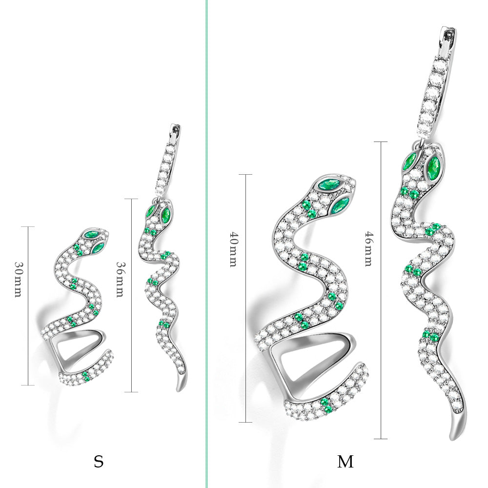 Gnoce "Rebirth" S925 Sterling Silver Green Snake Earrings with Clear CZ Stones_2