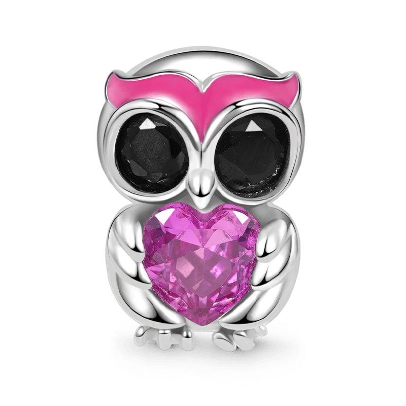 Cute Owl Embraces Heart Gemstone Charm Bead Sterling Silver_1