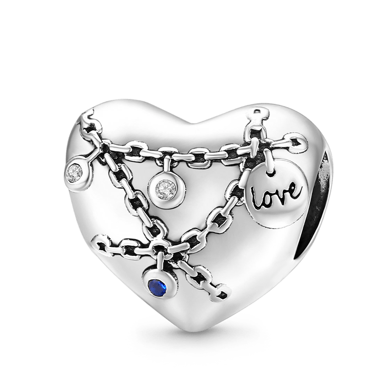 Heart with Chain Charm Bead 925 Sterling Silver_1