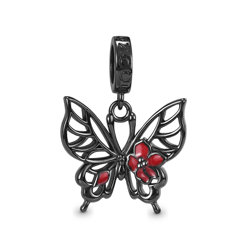 Black Butterfly Pendant Dangle Charm 925 Sterling Silver_1