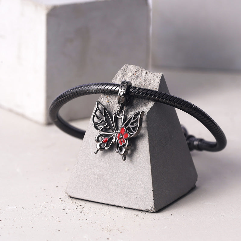 Black Butterfly Pendant Dangle Charm 925 Sterling Silver_2