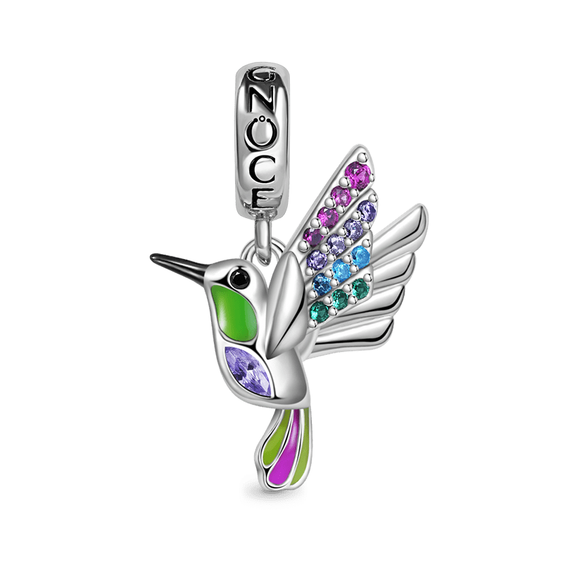Hummingbird Pendant Dangle Charm 925 Sterling Silver Colorful Enamels and Gemstones Inlaid_1