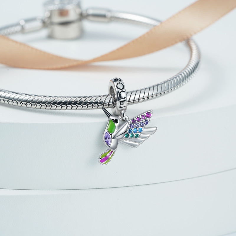 Hummingbird Pendant Dangle Charm 925 Sterling Silver Colorful Enamels and Gemstones Inlaid_3