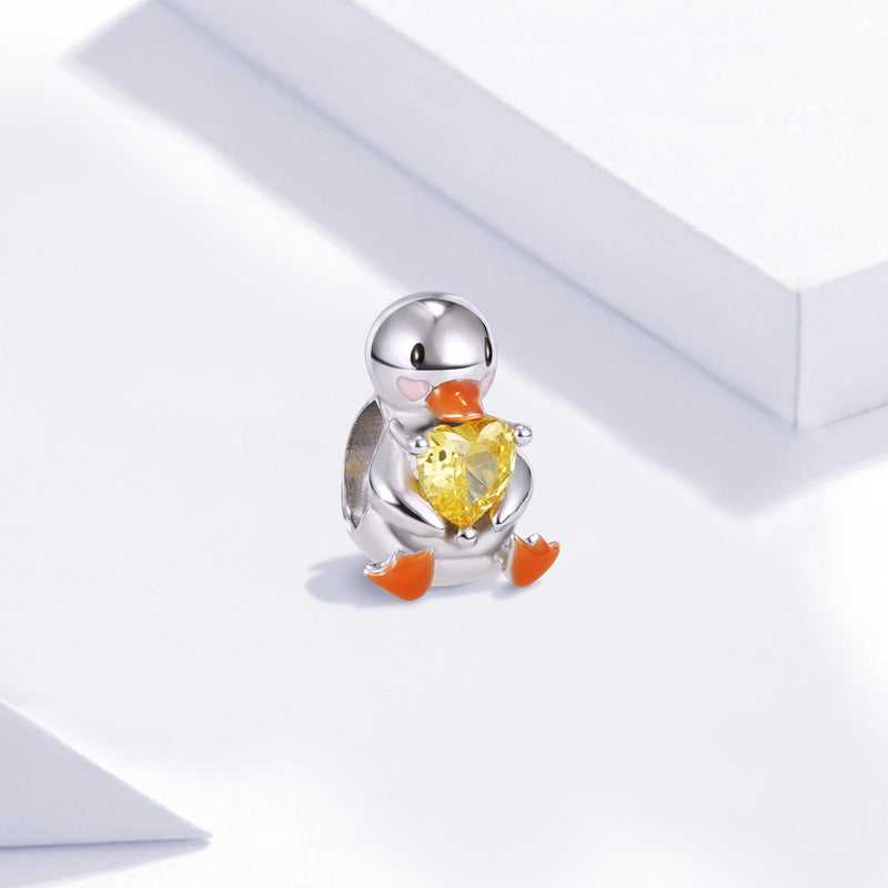 Duck Embraces Heart Gemstone Charm Bead Sterling Silver_2