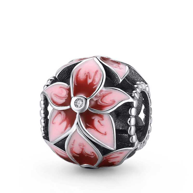 Pink Flower Charm Bead 925 Sterling Silver_1
