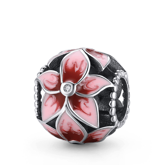 Pink Flower Charm Bead 925 Sterling Silver_1