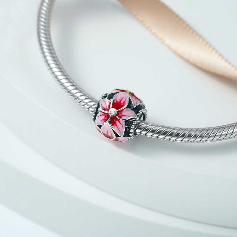 Pink Flower Charm Bead 925 Sterling Silver_3