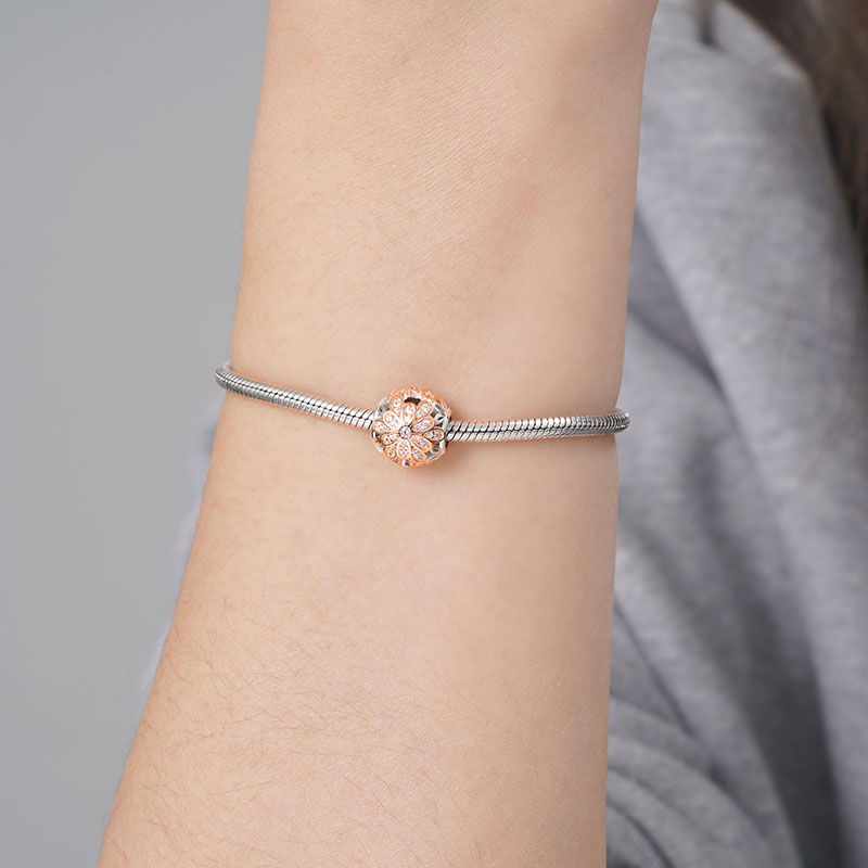 Gnoce Stamen Flower Charm Bead S925 Sterling Silver Inlaid with purple Gemstones_3