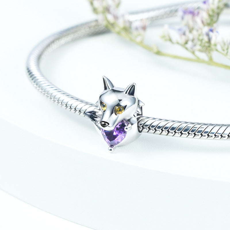 Wolf Embraces Heart Gemstone Charm Bead 925 Sterling Silver_2