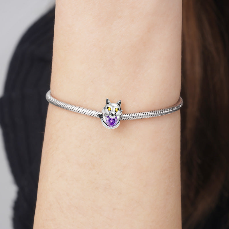 Wolf Embraces Heart Gemstone Charm Bead 925 Sterling Silver_3