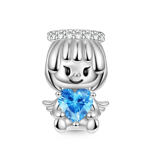 Cute Little Angel Embraces Heart Gemstone Charm Bead 925 Sterling Silver_1
