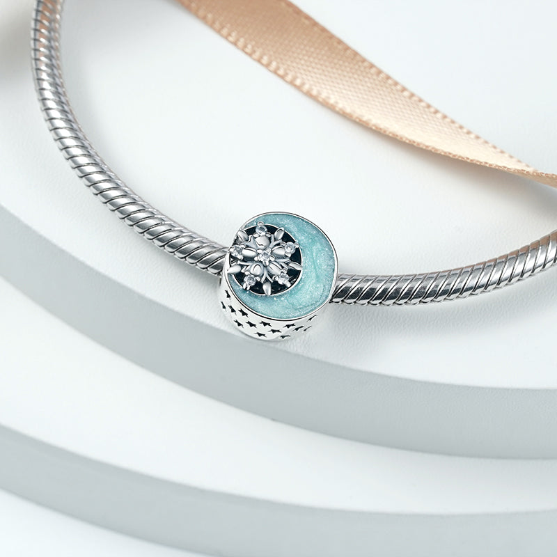 Snow Moon Night Charm Bead 925 Sterling Silver Inlaid with Clear Gemstones_2