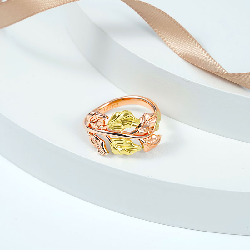 Brilliant Leaf Ring 925 Sterling Silver 18K Gold & Rose Gold Two Tone Plated_2