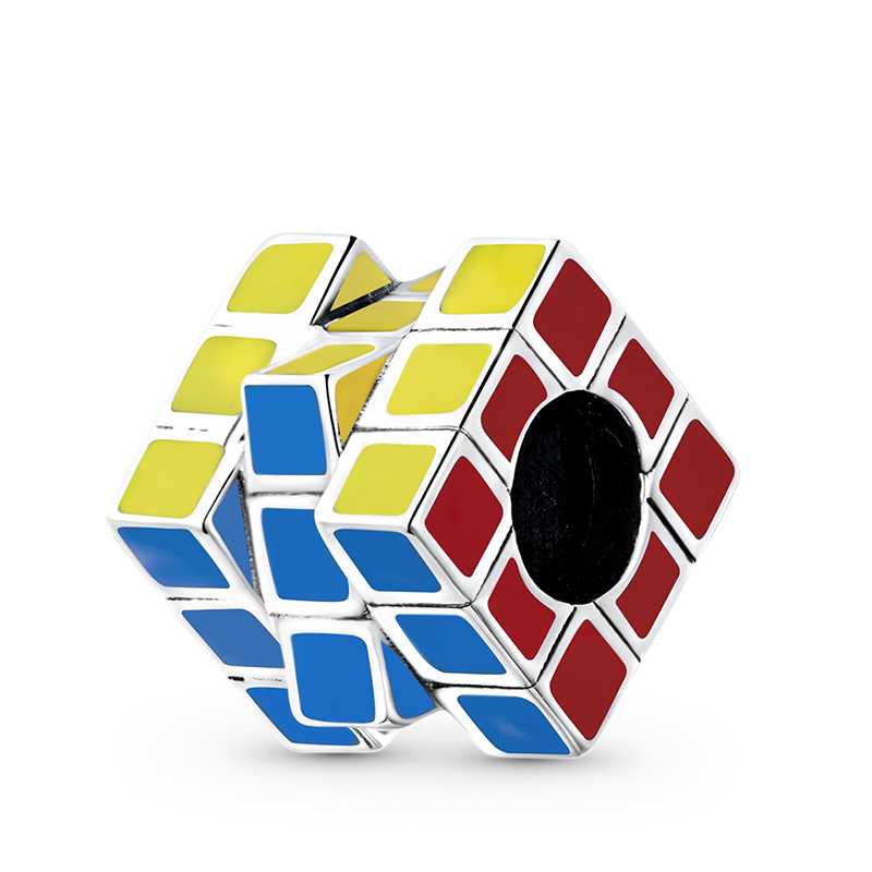 Rubik's Cube Charm Bead 925 Sterling Silver with Enamels_1