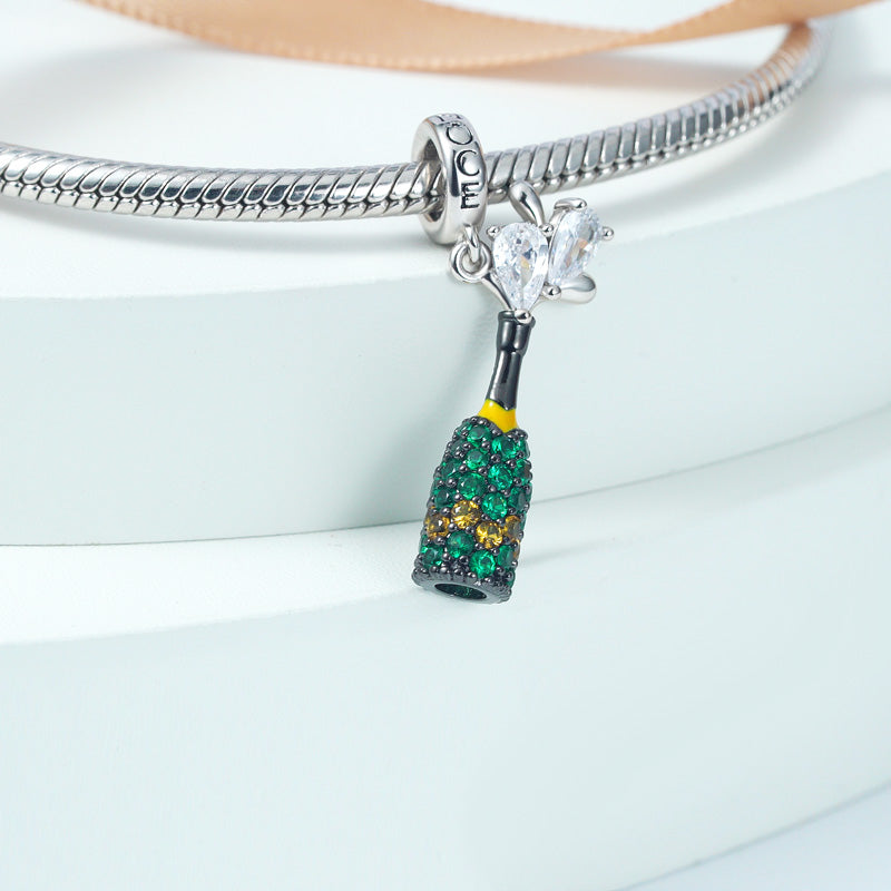 Champagne Bottle Explosion Pendant Dangle Charm 925 Sterling Silver with Enamels & Colorful CZ Stones_2