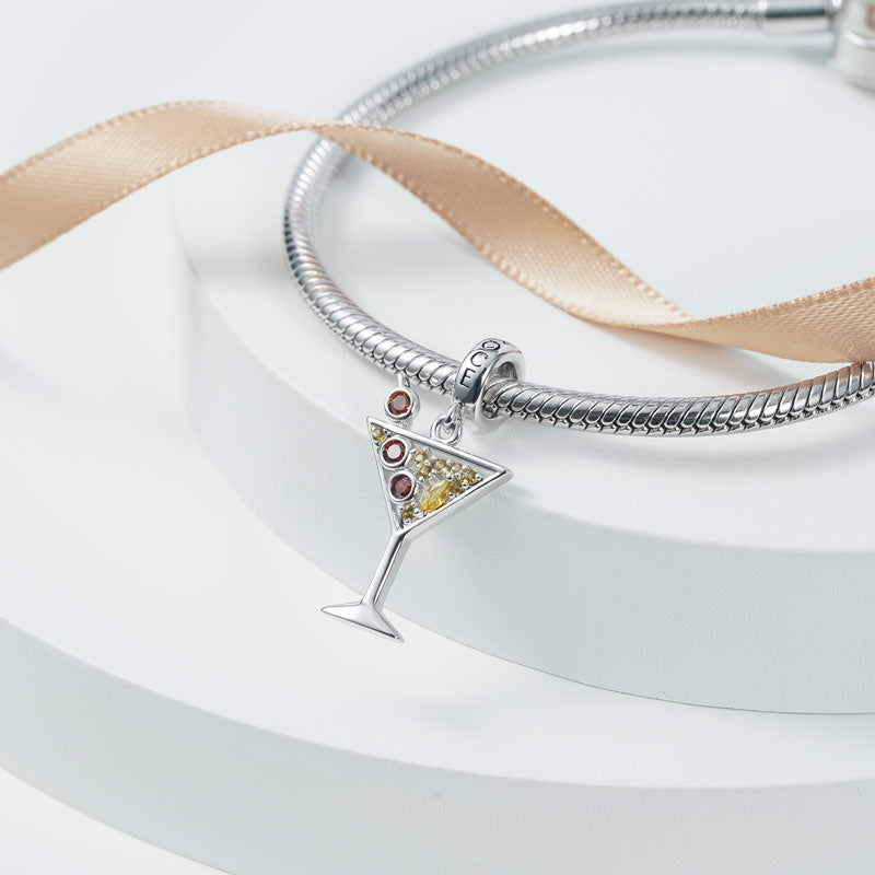 Sparkling Cocktail Stemware Pendant Dangle Charm 925 Sterling Silver Inlaid with Colorful CZ Stones_2