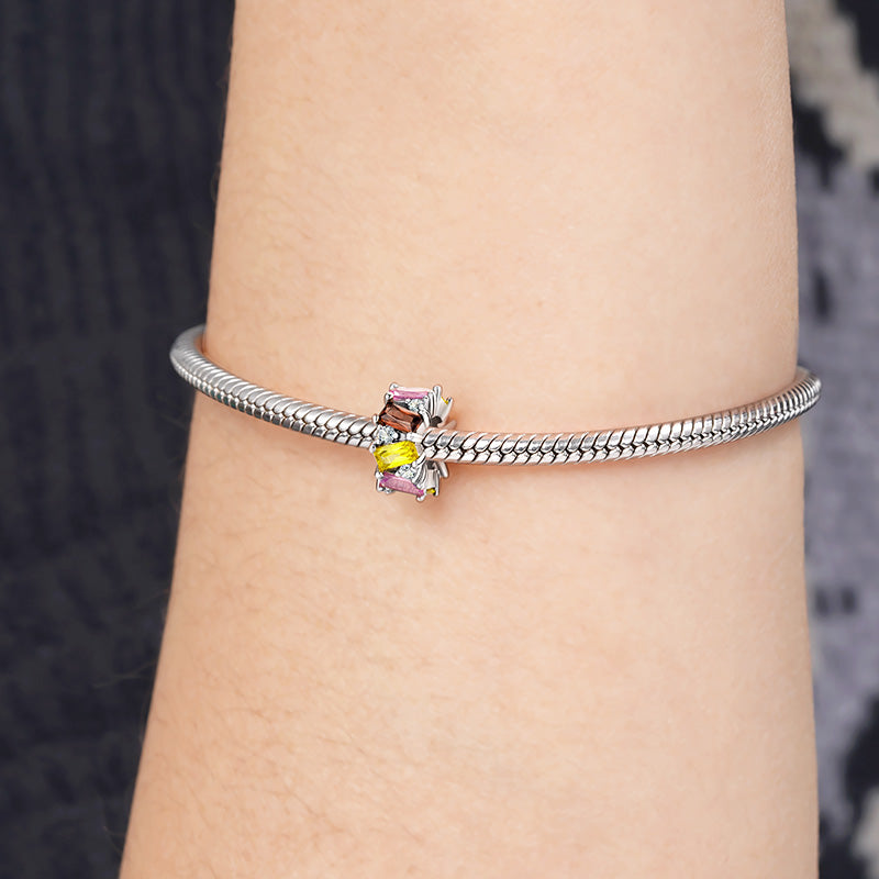 Baguette-Cut Stopper for Charm Bracelets 925 Sterling Silver Inlaid with Colorful Stones_3