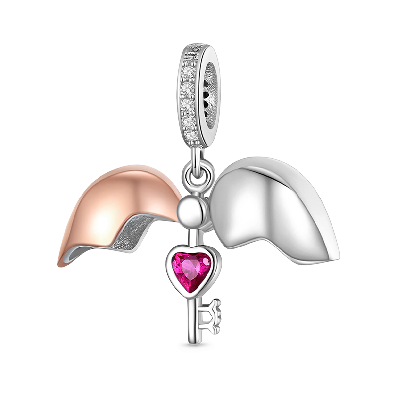 Opening My heart Key Pendant Dangle Charm 925 Sterling Silver 18K Rose Gold Plated Inlaid with Heart Red CZ Stones_1