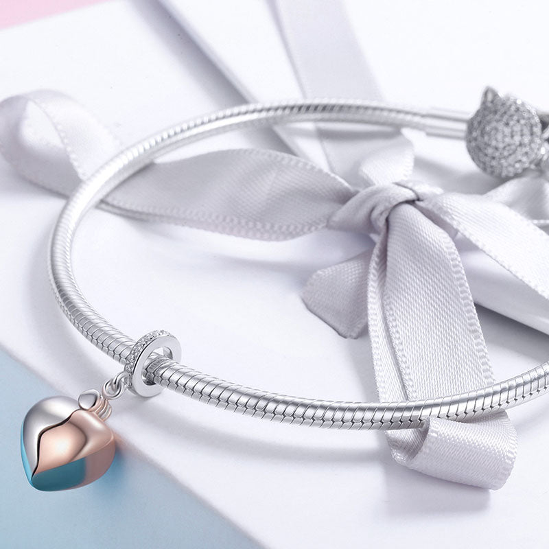 Opening My heart Key Pendant Dangle Charm 925 Sterling Silver 18K Rose Gold Plated Inlaid with Heart Red CZ Stones_2