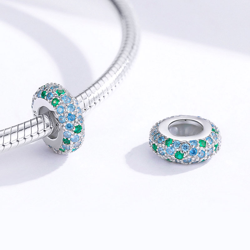 Sparkling Stopper for Charm Bracelets 925 Sterling Silver Pave Blue Gemstones_2