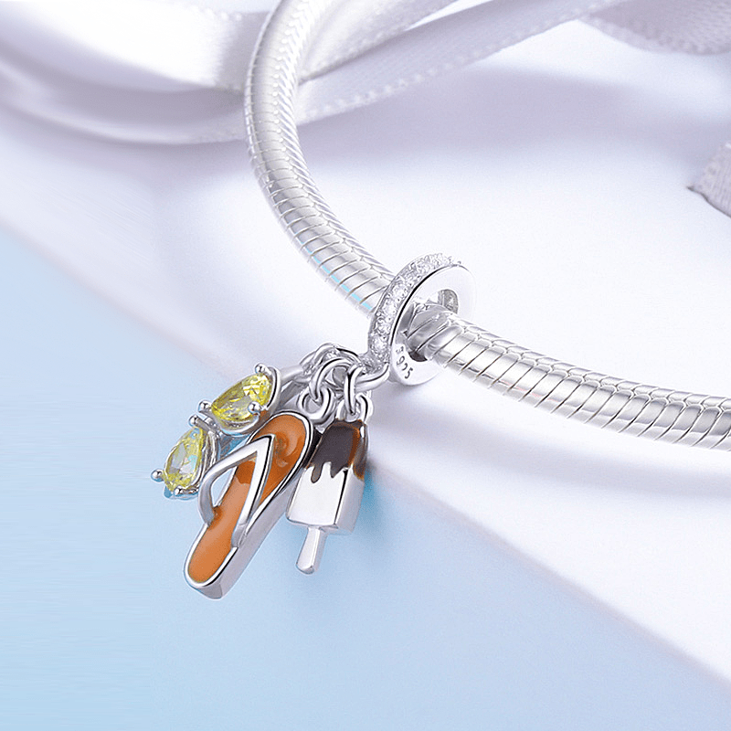 Summer Set Sunglasses & Flip flops & Ice cream Pendant Dangle Charm 925 Sterling Silver_2