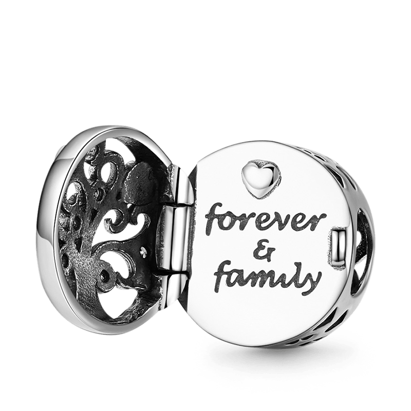 Openable Family Tree Charm Bead 925 Sterling Silver with Hearts Hollow_1