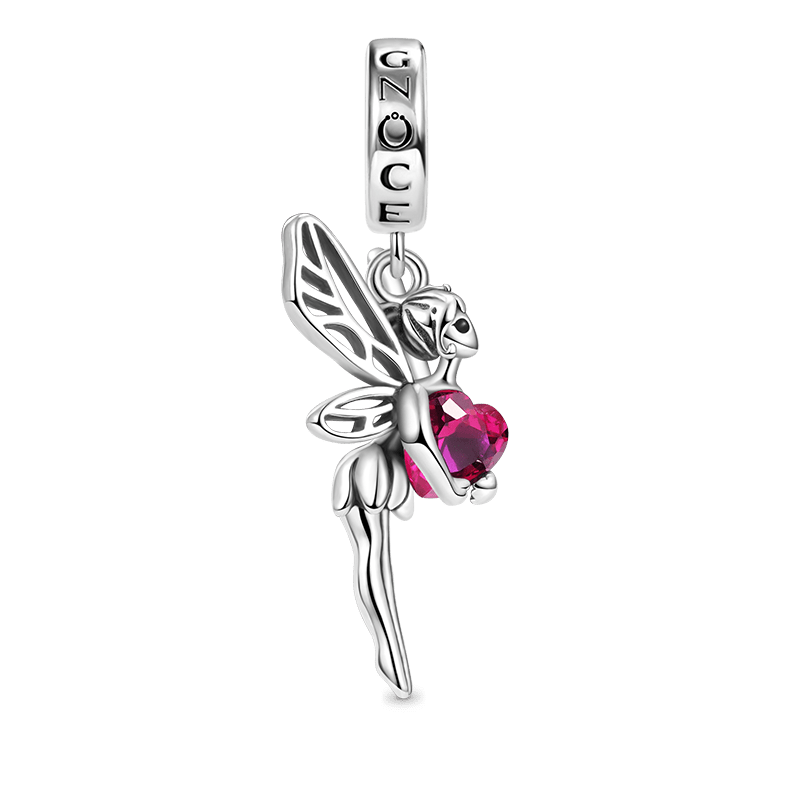Butterfly Fairy Embraces Heart Gemstone Pendant Dangle Charm 925 Sterling Silver_1