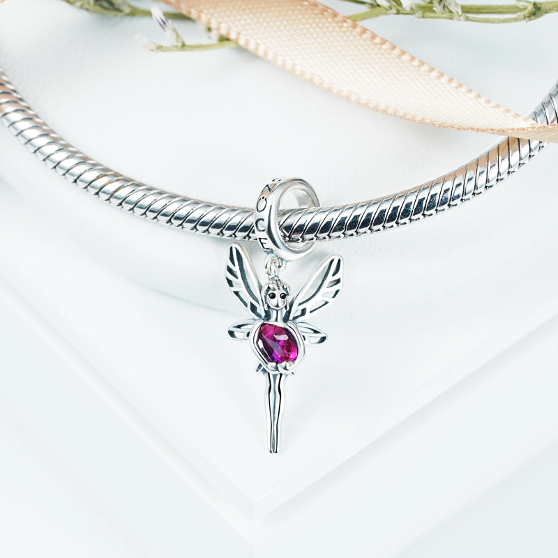 Butterfly Fairy Embraces Heart Gemstone Pendant Dangle Charm 925 Sterling Silver_2