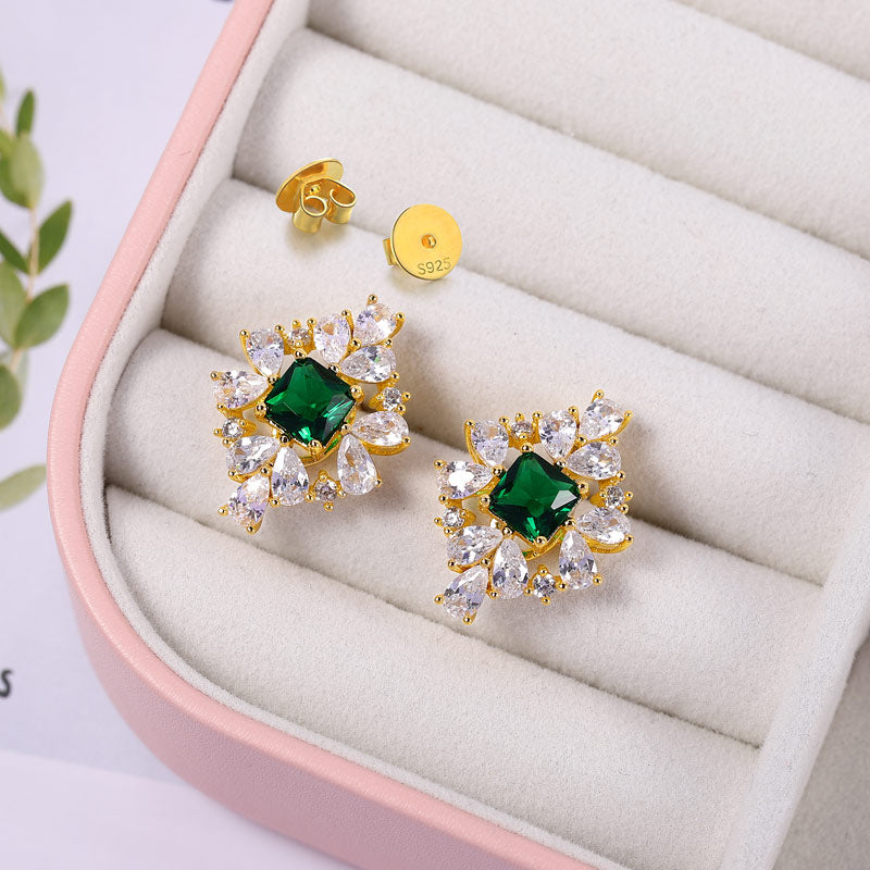 Romantic Light Earrings Copper Inlaid with Green and Clear Gemstones_2