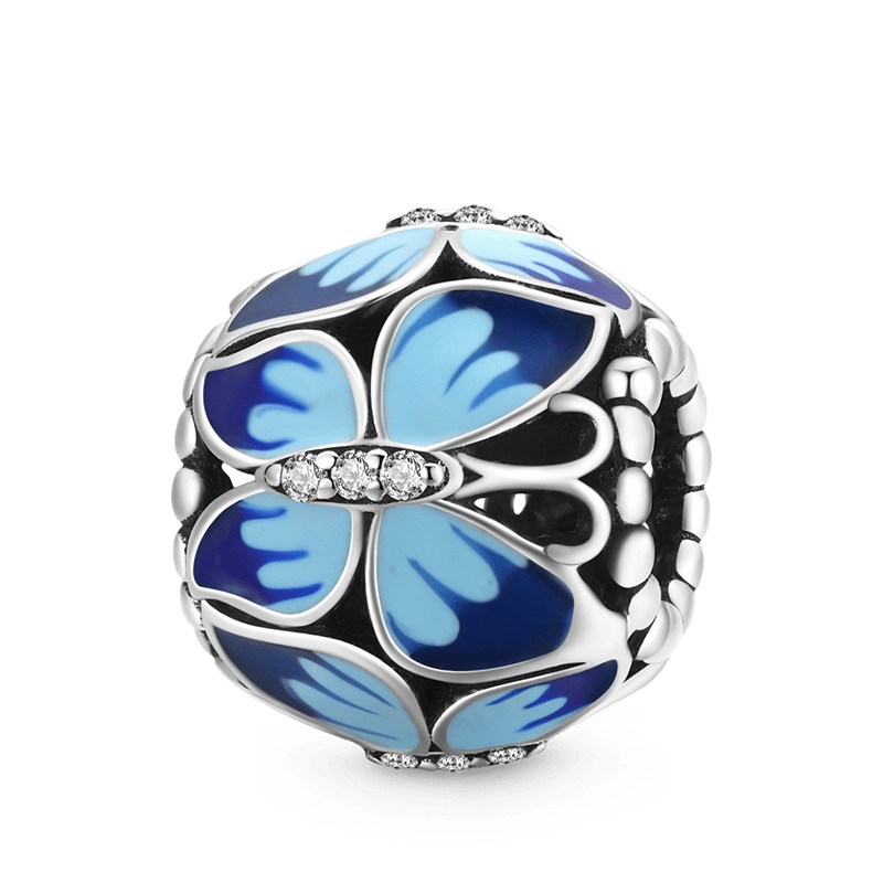 Blue Morpho Butterfly Charm Bead 925 Sterling Silver with Gradient Blue Enamels & Clear Gemstones_1