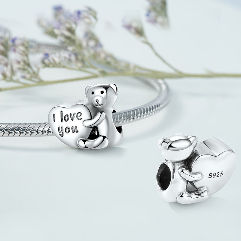 Love confession Bear Charm Bead 925 Sterling Silver with "I love you" Engraving_2