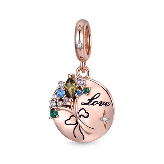 Love Flower Pendant Dangle Charm 925 Sterling Silver 18K Rose Gold Plated Inlaid with Colorful CZ Stones_1