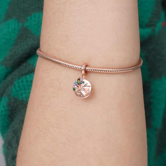 Love Flower Pendant Dangle Charm 925 Sterling Silver 18K Rose Gold Plated Inlaid with Colorful CZ Stones_3