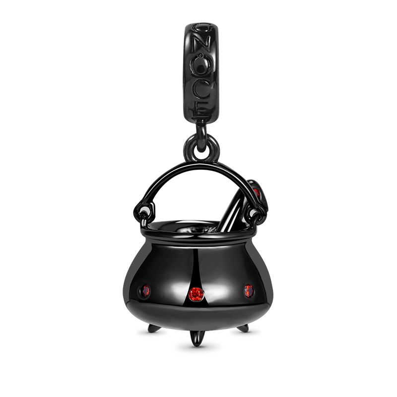 Witch Cauldron Pendant Dangle Charm 925 Sterling Silver Inlai with Ruby Gemstones_1