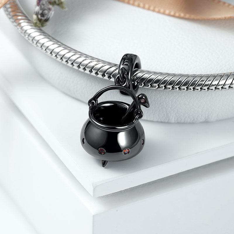 Witch Cauldron Pendant Dangle Charm 925 Sterling Silver Inlai with Ruby Gemstones_2