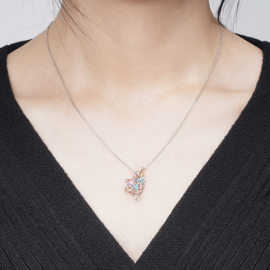 Blooming Flower Bouquet Necklace Cooper with Colorful Enamels & CZ Stones_4