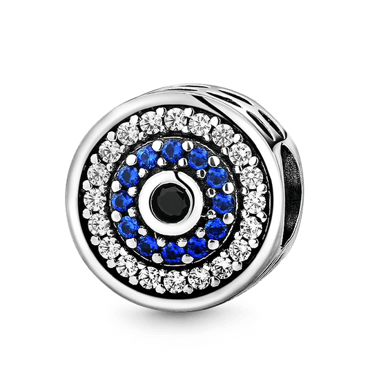 Sparkle Devil's Eye Charm Bead 925 Sterling Silver Inlaid with Clear & Blue CZ Stones_1