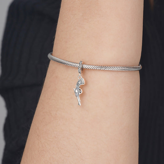 Punk Revolver Gun Pendant Dangle Charm 925 Sterling Silver_3