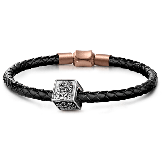 Dancing Lion Men's Vintage Bead S925 Sterling Silver with Gift Copper Black Leather Men's Bracelet Jewelry for Men_1