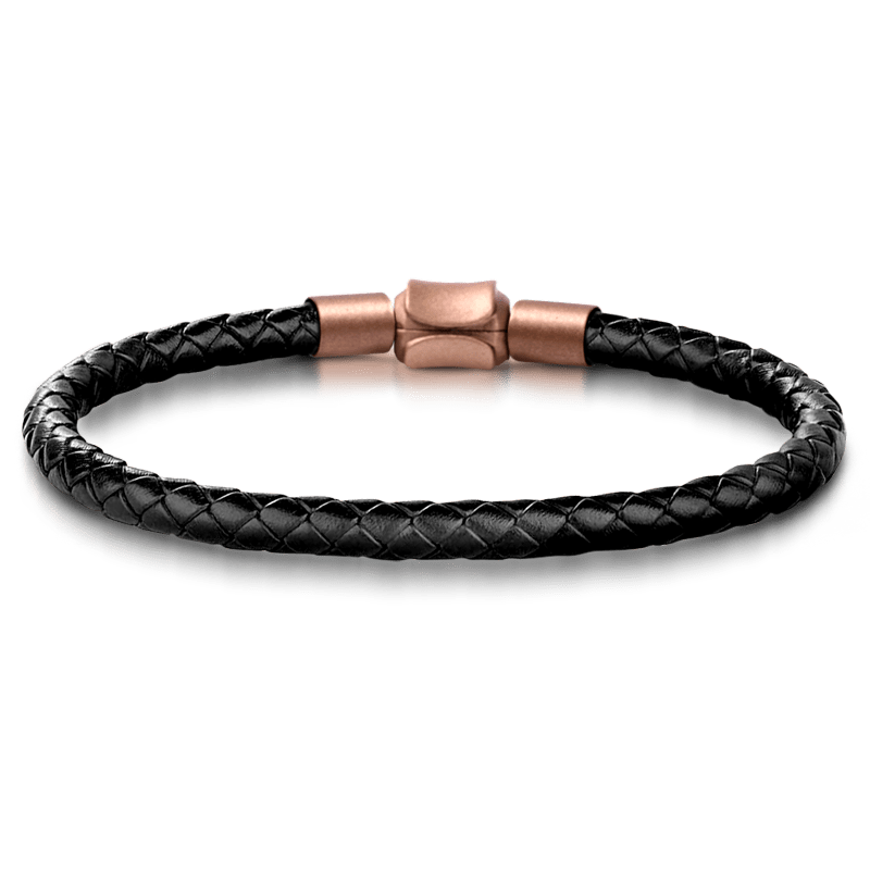 Crusu Vintage Bead & Customized Classic Beads S925 Sterling Silver with Gift Copper Black Leather Men's Bracelet Jewelry for Men_4